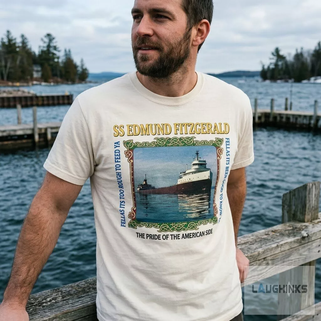 SS Edmund Fitzgerald memorial t-shirt commemorating the November 10, 1975 sinking of the Great Lakes freighter 6 SS Edmund Fitzgerald memorial t-shirt commemorating the November 10, 1975 sinking of the Great Lakes freighter