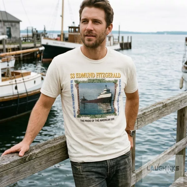 SS Edmund Fitzgerald memorial t-shirt commemorating the November 10, 1975 sinking of the Great Lakes freighter 3 SS Edmund Fitzgerald memorial t-shirt commemorating the November 10, 1975 sinking of the Great Lakes freighter