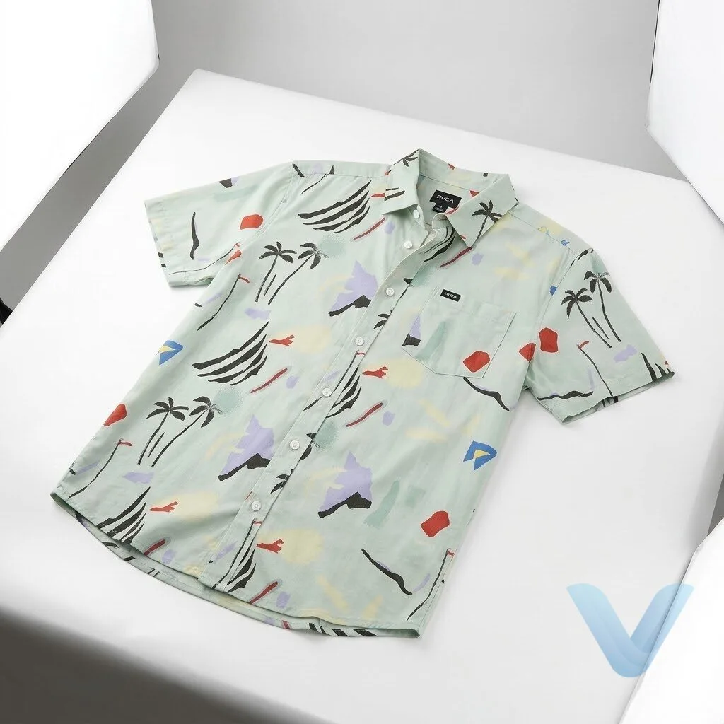 RJ Decker Scott Speedman The Angler RVCA Craft short sleeve shirt in green tea hawaiian shirt