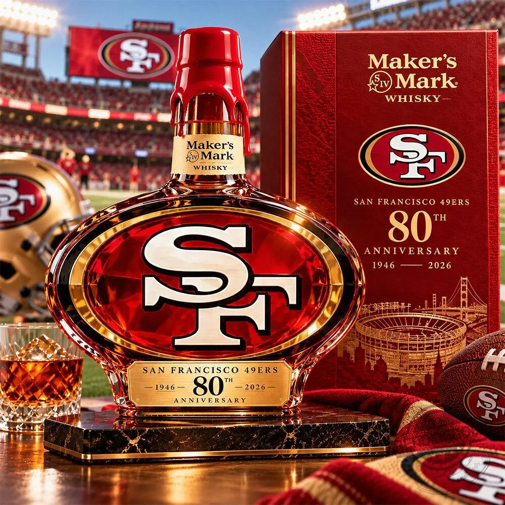 San Francisco 49ers 80th Anniversary Maker's Mark Whisky Bottle Decanter 2026