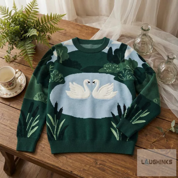 Swan Lake Ugly Christmas Sweater Landscape Nature Graphic Pullover Apparel