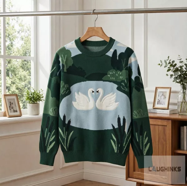 Swan Lake Ugly Christmas Sweater Landscape Nature Graphic Pullover Apparel