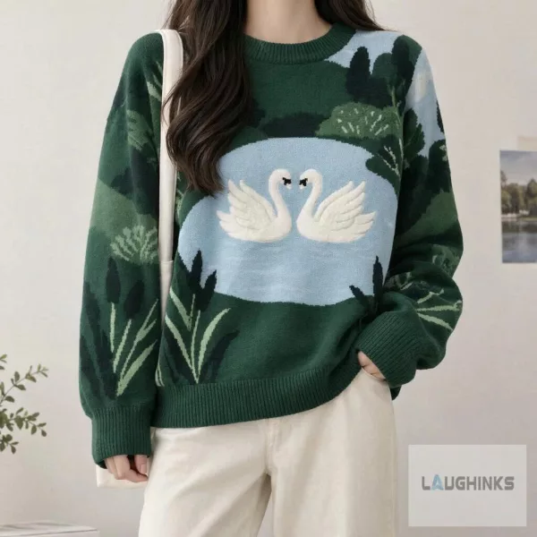 Swan Lake Ugly Christmas Sweater Landscape Nature Graphic Pullover Apparel