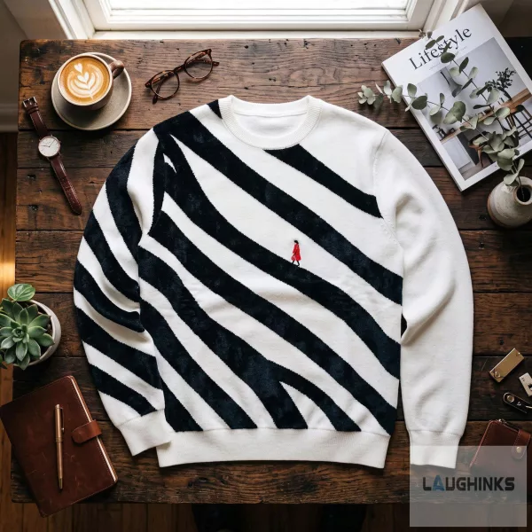 Red Coat Walking Zebra Stripe Ugly Christmas Sweater