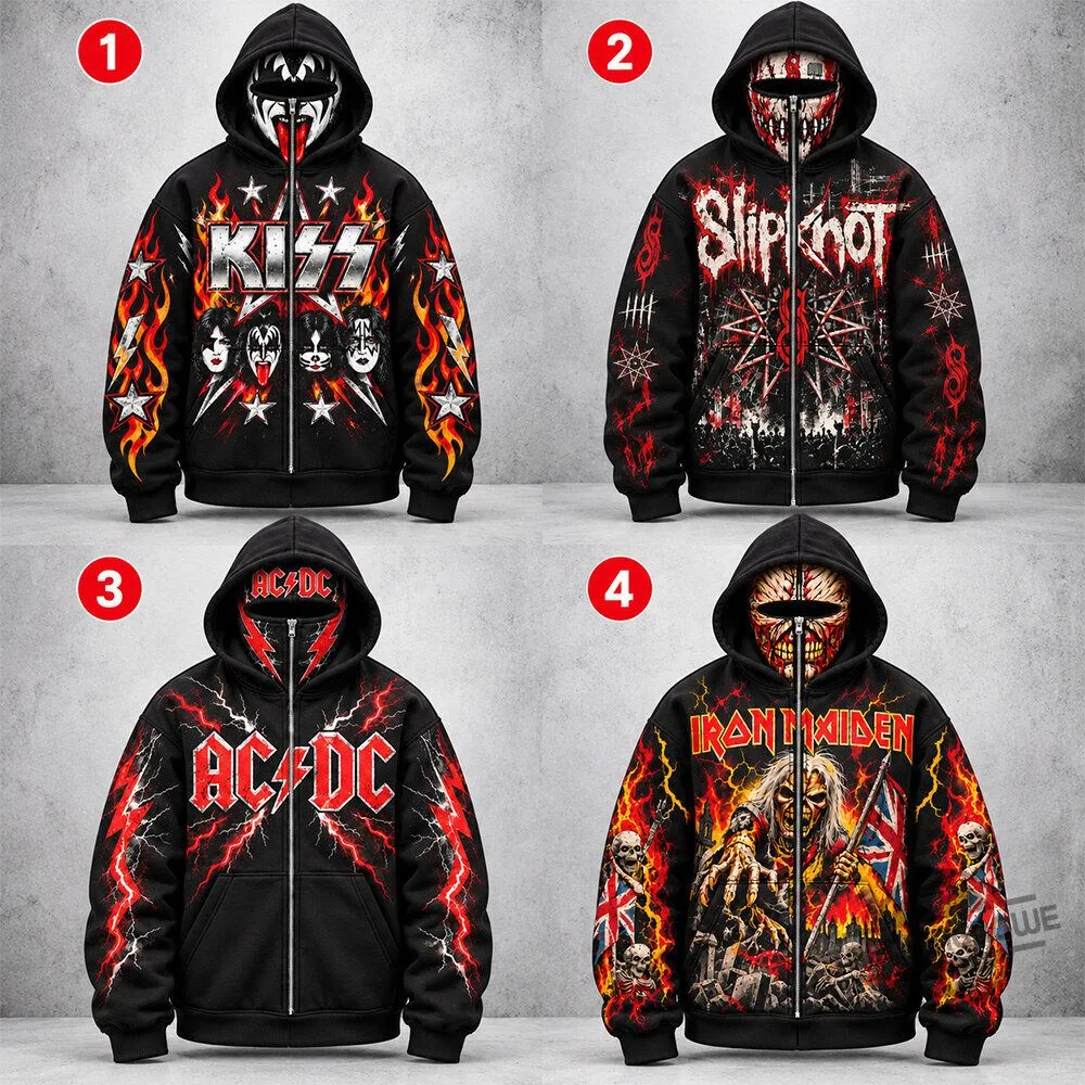RiffHoods Heavy Metal Band KISS Slipknot AC DC Iron Maiden Full Zip Up Mask Hoodie 11 RiffHoods Heavy Metal Band KISS Slipknot AC DC Iron Maiden Full Zip Up Mask Hoodie