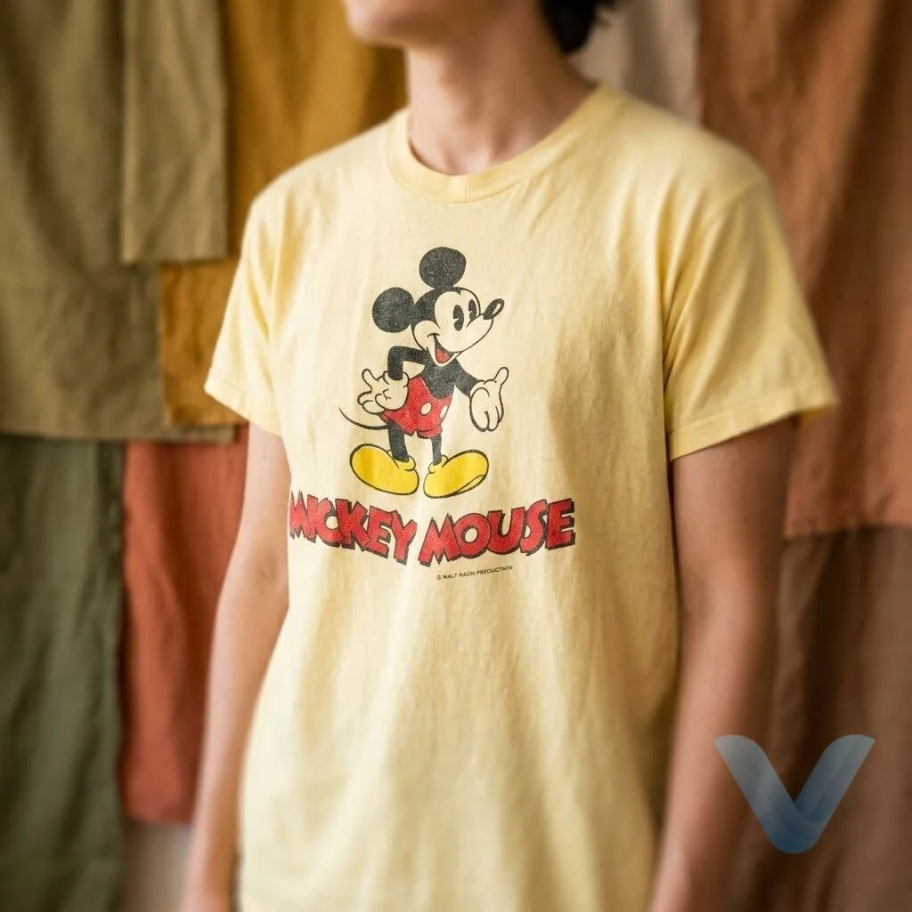Jennifer Lawrence vintage yellow Mickey Mouse graphic T shirt 1 Jennifer Lawrence vintage yellow Mickey Mouse graphic T shirt