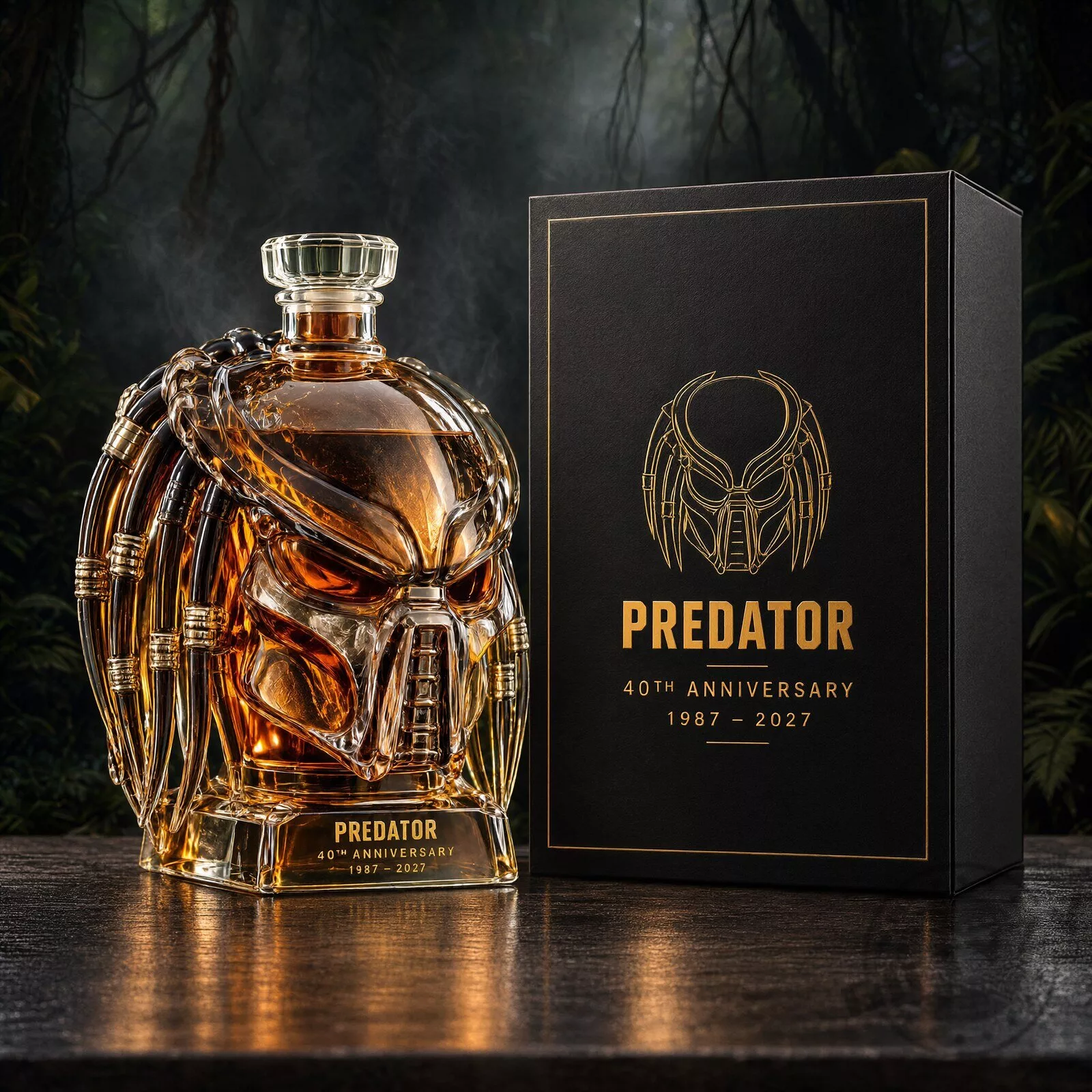 Predator Galactic Hunter 40th Anniversary Mask Whiskey Decanter Bottle 2 Predator Galactic Hunter 40th Anniversary Mask Whiskey Decanter Bottle product image showing design and details