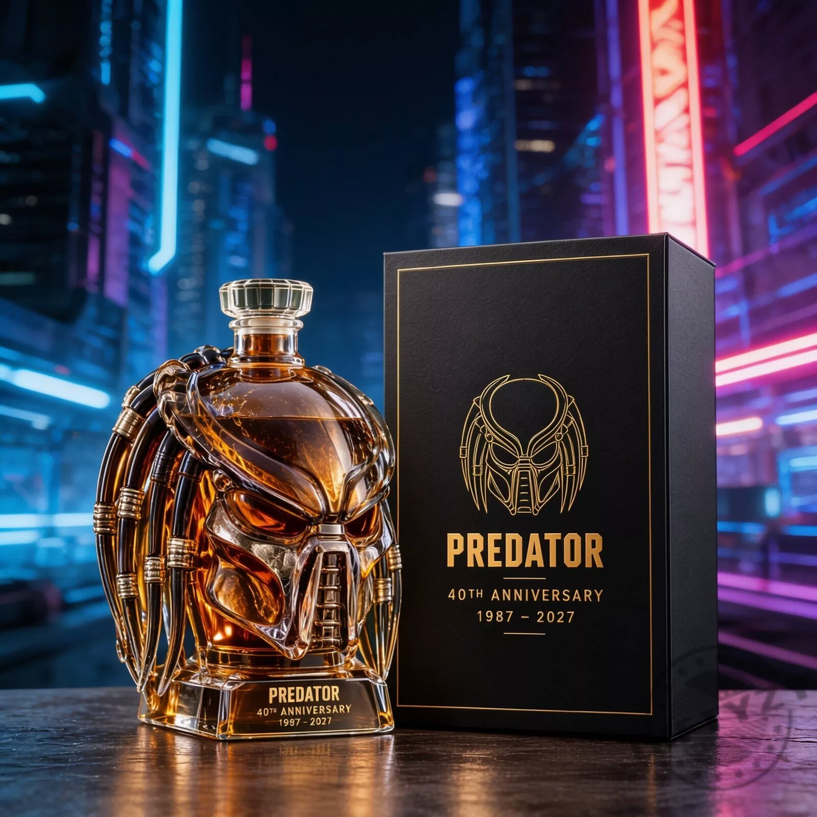 Predator Galactic Hunter 40th Anniversary Mask Whiskey Decanter Bottle 3 Predator Galactic Hunter 40th Anniversary Mask Whiskey Decanter Bottle product image showing design and details