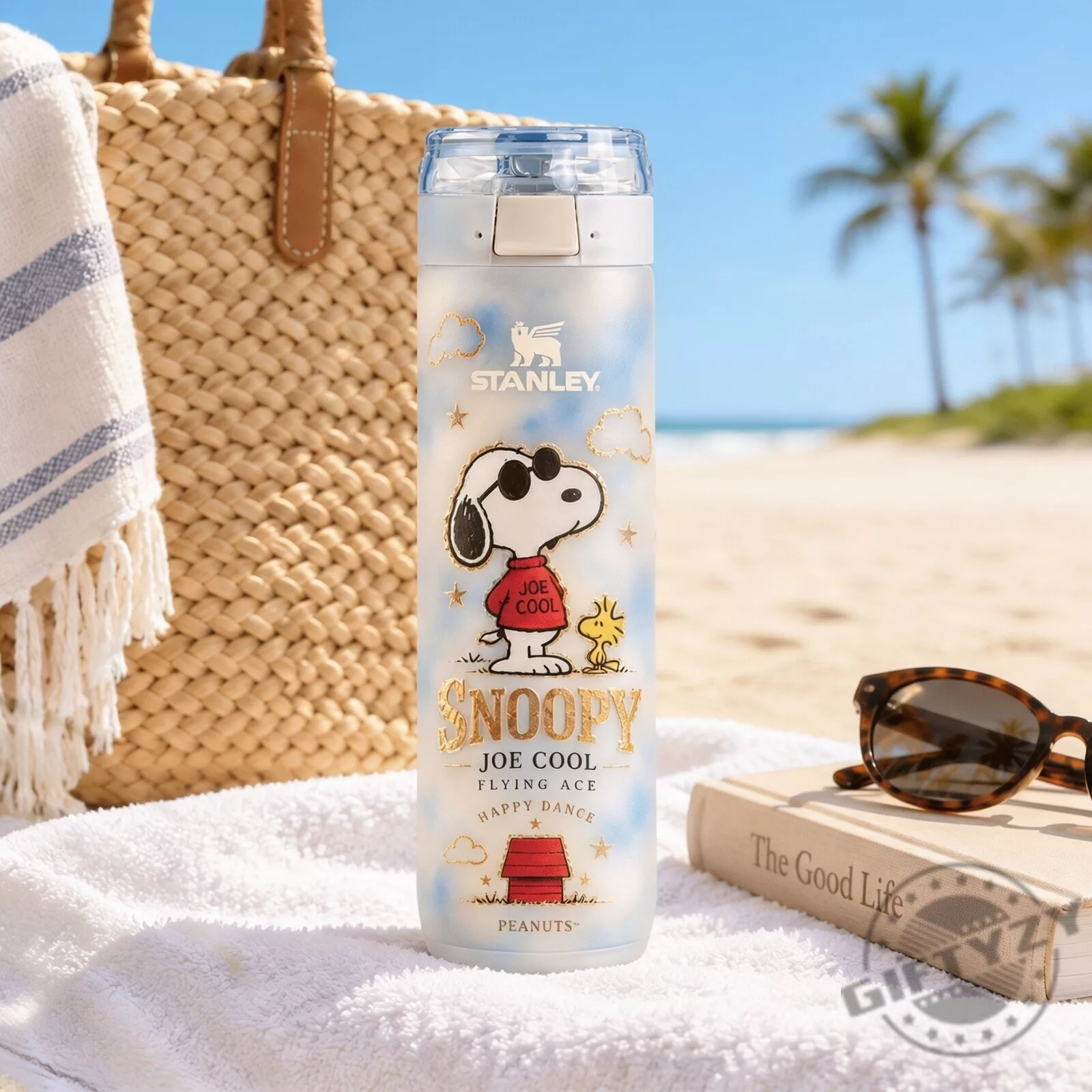 Snoopy Joe Cool Flying Ace Cartoon Flip-Top Water Bottle 2 Snoopy Joe Cool Flying Ace Cartoon Flip-Top Water Bottle product image showing design and details