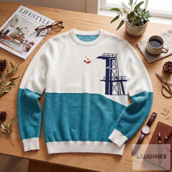 High Diving Board Ugly Christmas Sweater Swimmer Holiday Festive Party Crewneck Knit Apparel