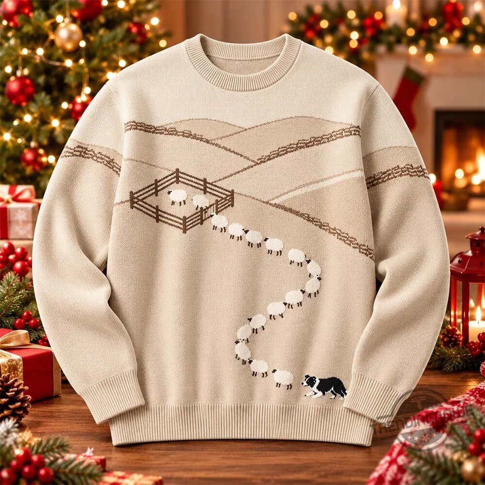 Sheepdog Herding Sheep Landscape Christmas Ugly Sweater Shirt 3 Sheepdog Herding Sheep Landscape Christmas Ugly Sweater Shirt