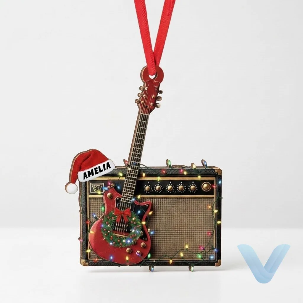 Personalized Electric Guitar Christmas Ornament, Musician Gift 1 Personalized Electric Guitar Christmas Ornament, Musician Gift