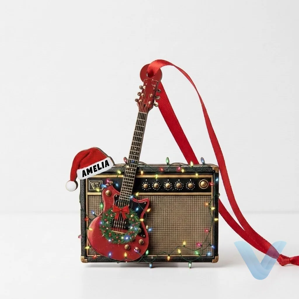 Personalized Electric Guitar Christmas Ornament, Musician Gift 6 Personalized Electric Guitar Christmas Ornament, Musician Gift