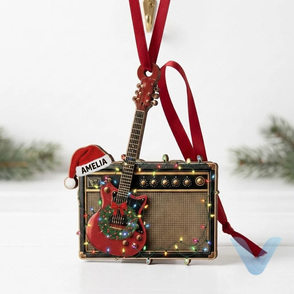 Personalized Electric Guitar Christmas Ornament, Musician Gift 7 Personalized Electric Guitar Christmas Ornament, Musician Gift