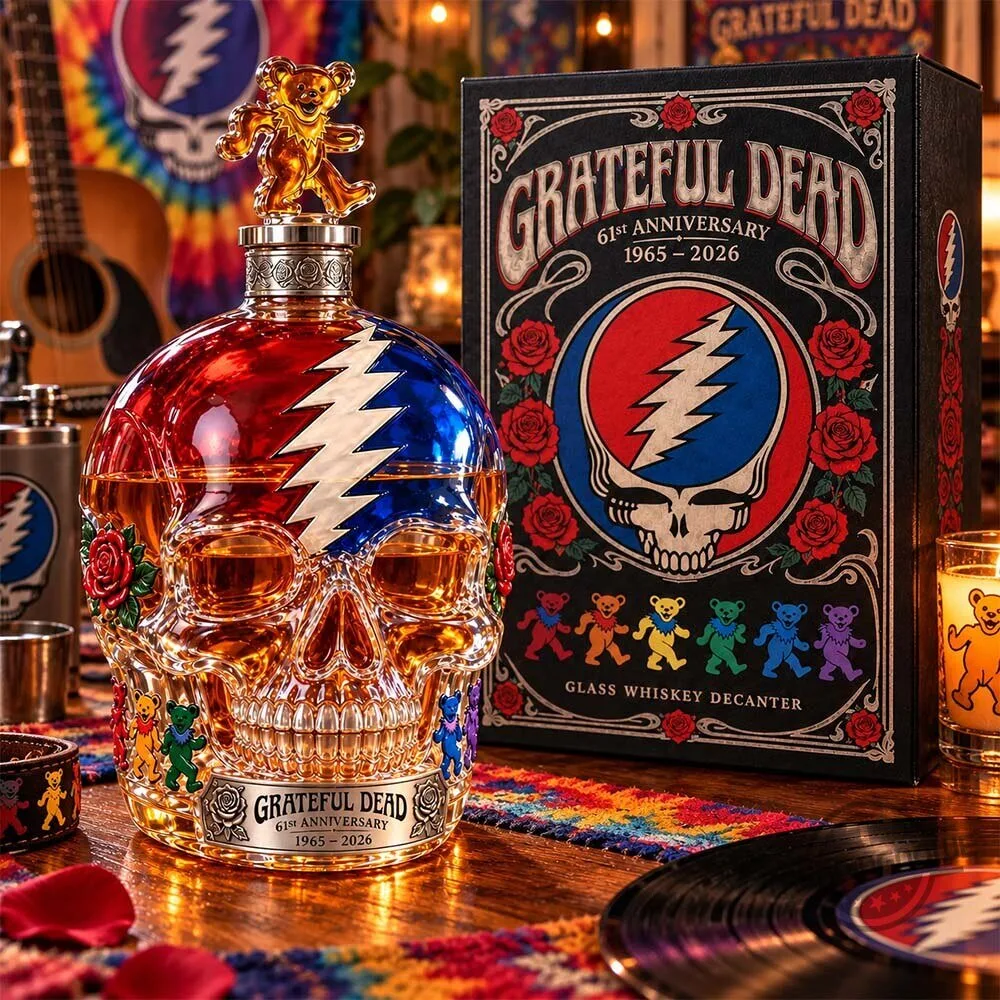 Grateful Dead 61st Anniversary Skull Whiskey Bottle Decanter 5 Grateful Dead 61st Anniversary Skull Whiskey Bottle Decanter