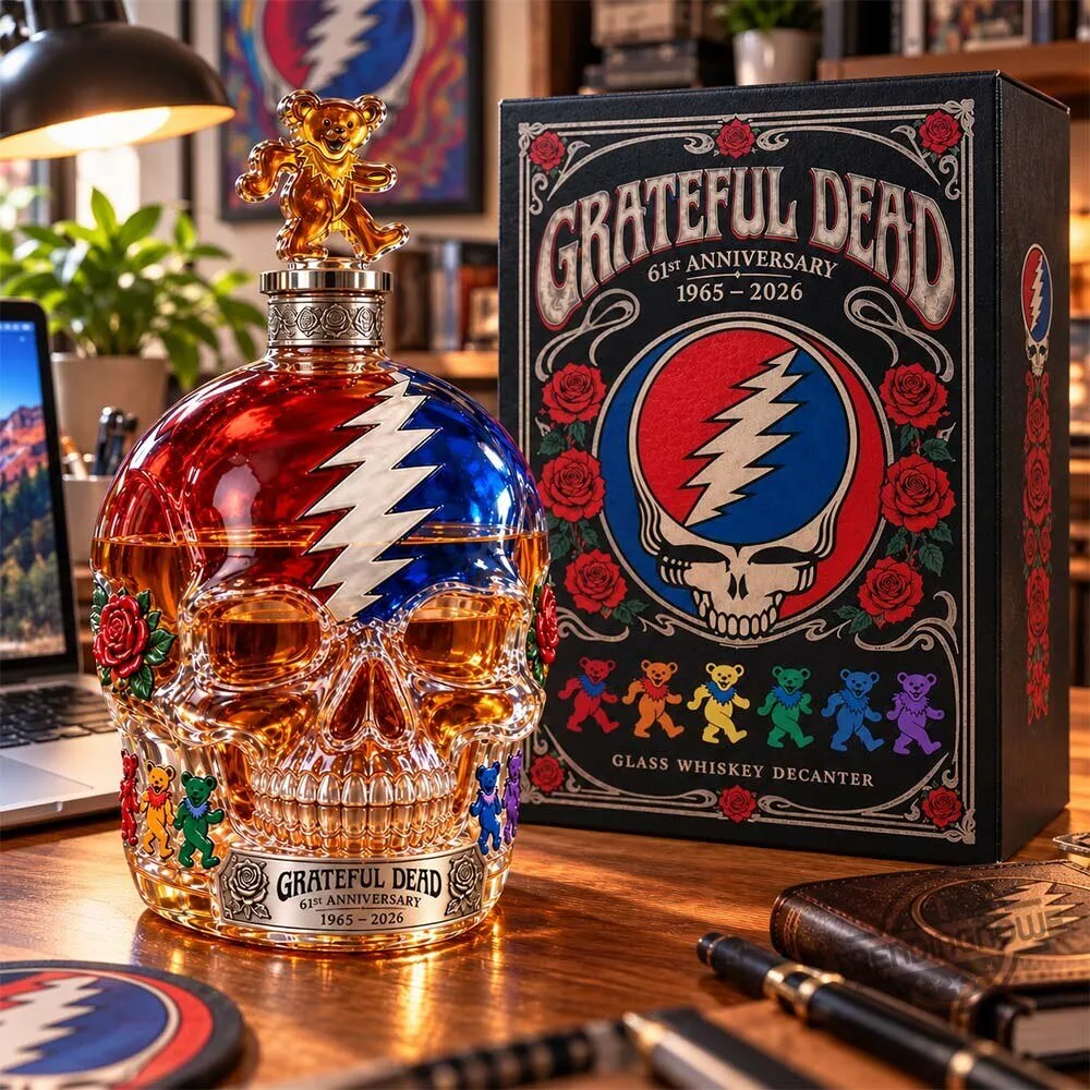 Grateful Dead 61st Anniversary Skull Whiskey Bottle Decanter 6 Grateful Dead 61st Anniversary Skull Whiskey Bottle Decanter