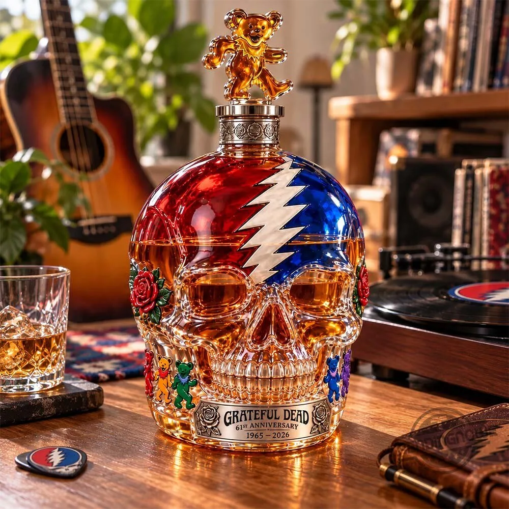 Grateful Dead 61st Anniversary Skull Whiskey Bottle Decanter 7 Grateful Dead 61st Anniversary Skull Whiskey Bottle Decanter