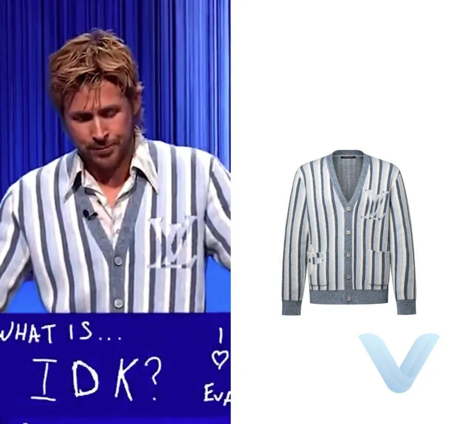 Jeopardy Ryan Gosling March 2026 Louis Vuitton Striped Jacquard Cardigan sweater 10 Jeopardy Ryan Gosling March 2026 Louis Vuitton Striped Jacquard Cardigan shirt