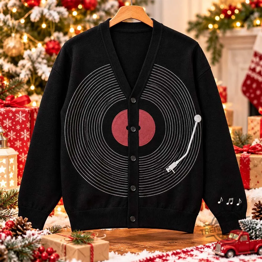 Vintage Vinyl Record Player Christmas Cardigan Sweater Shirt 5 Vintage Vinyl Record Player Christmas Cardigan Sweater Shirt