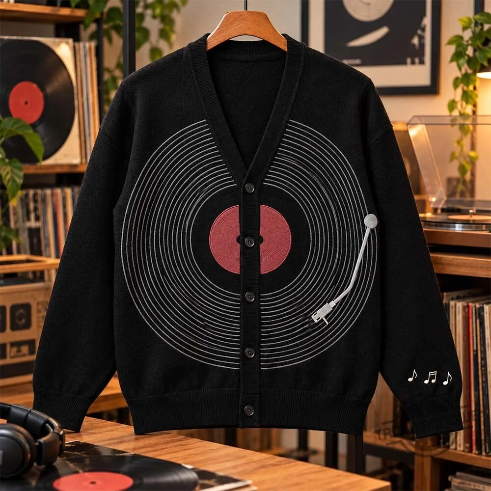 Vintage Vinyl Record Player Christmas Cardigan Sweater Shirt 6 Vintage Vinyl Record Player Christmas Cardigan Sweater Shirt