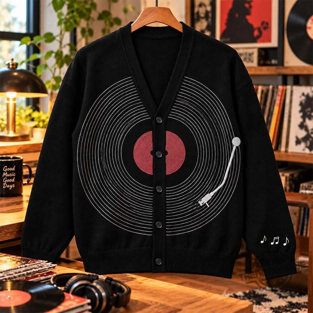 Vintage Vinyl Record Player Christmas Cardigan Sweater Shirt 7 Vintage Vinyl Record Player Christmas Cardigan Sweater Shirt