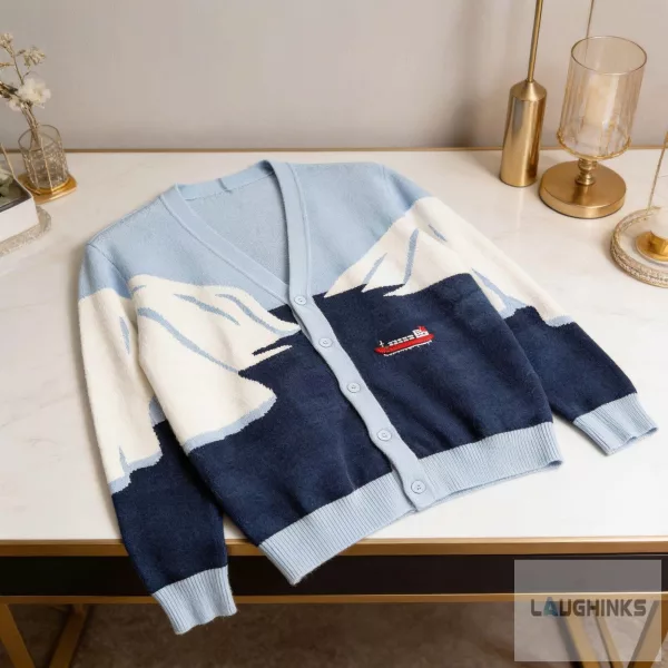 Iceberg Mountain Cargo Ship Graphic Cardigan Sweater