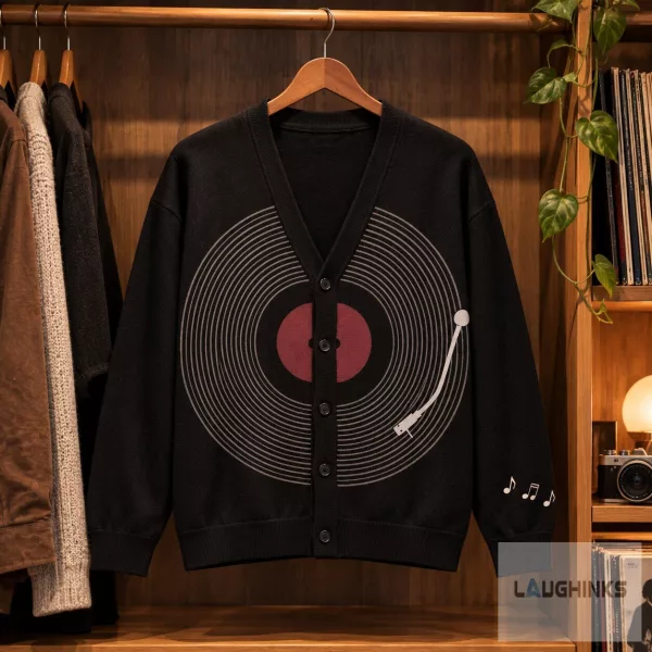 Vinyl Record Turntable Music Graphic Cardigan Sweater 1 Vinyl Record Turntable Music Graphic Cardigan Sweater