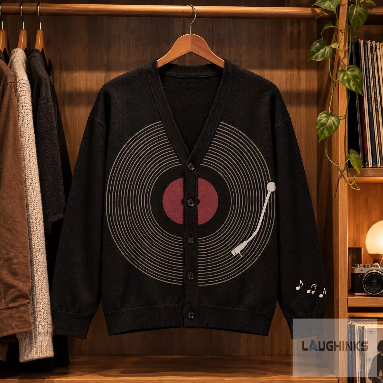 Vinyl Record Turntable Music Graphic Cardigan Sweater 5 Vinyl Record Turntable Music Graphic Cardigan Sweater