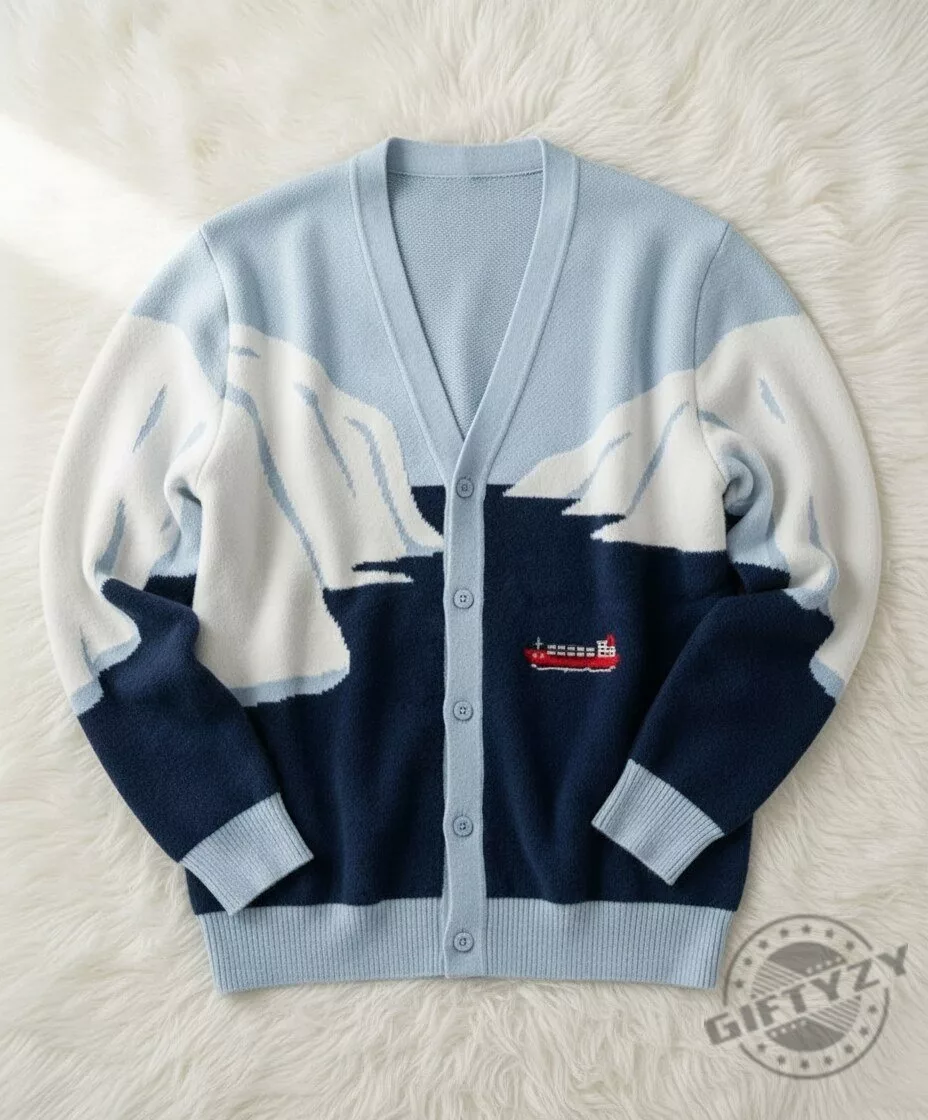 blue and white mountain-landscape sweater