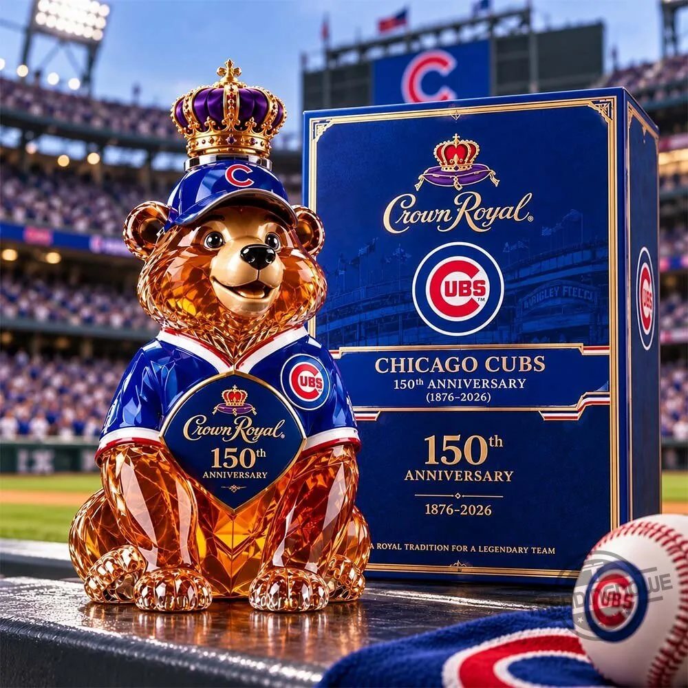 Crown Royal Chicago Cubs 150th Anniversary Bear Decanter Whiskey Bottle