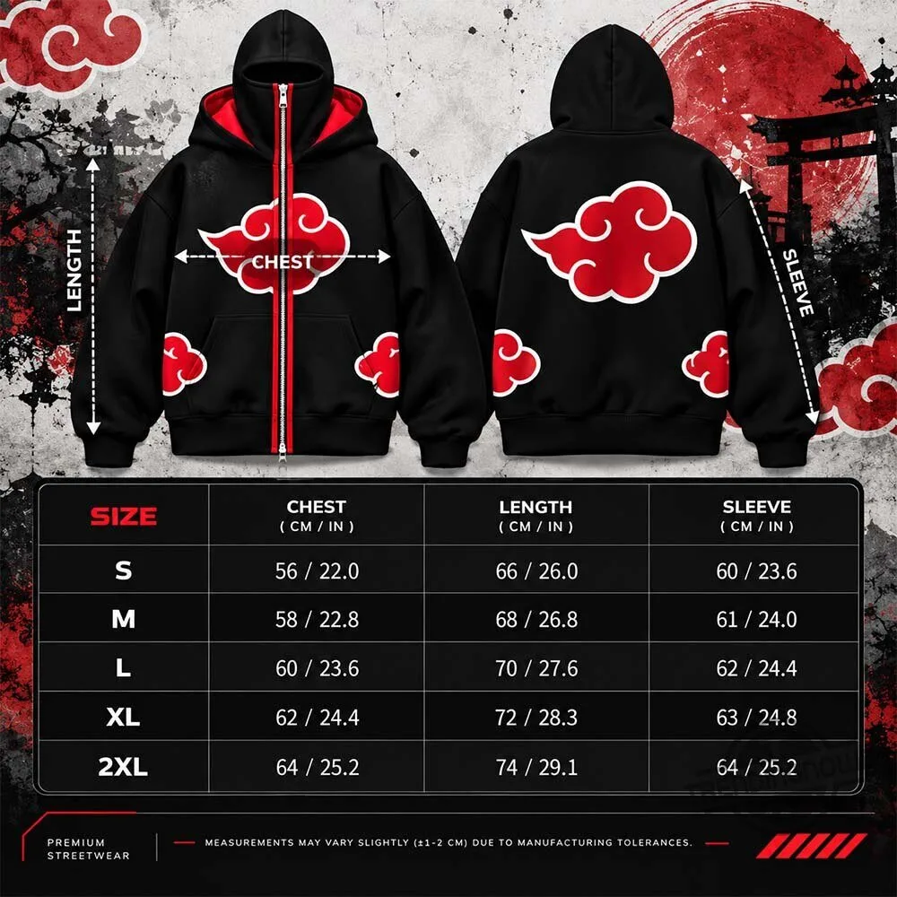 Anirogue Naruto Akatsuki Red Cloud Full Zip Masked Hoodie Shirt 6 Anirogue Naruto Akatsuki Red Cloud Full Zip Masked Hoodie Shirt