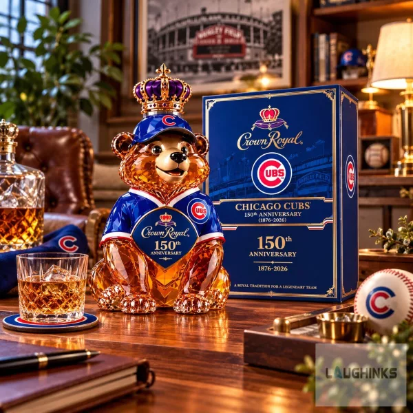 Chicago Cubs Crown Royal 150th Anniversary Bear Whisky Decanter Empty Collectible Bottle