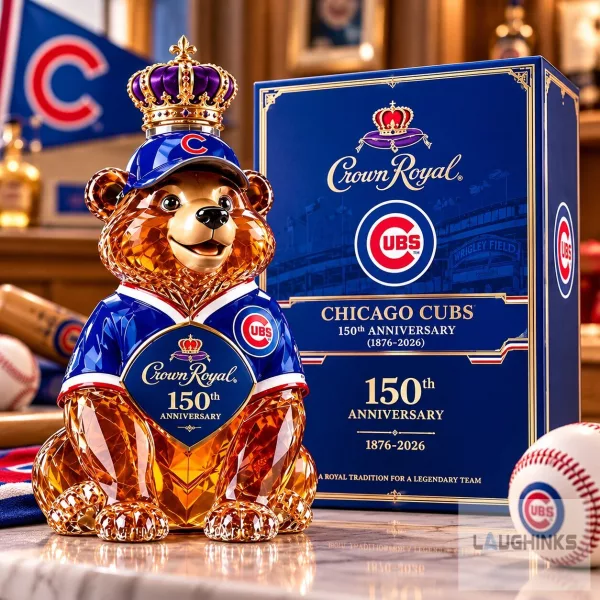 Chicago Cubs Crown Royal 150th Anniversary Bear Whisky Decanter Empty Collectible Bottle