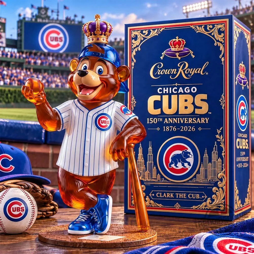 Crown Royal Chicago Cubs Clark The Cub 150th Anniversary Decanter Whiskey Bottle