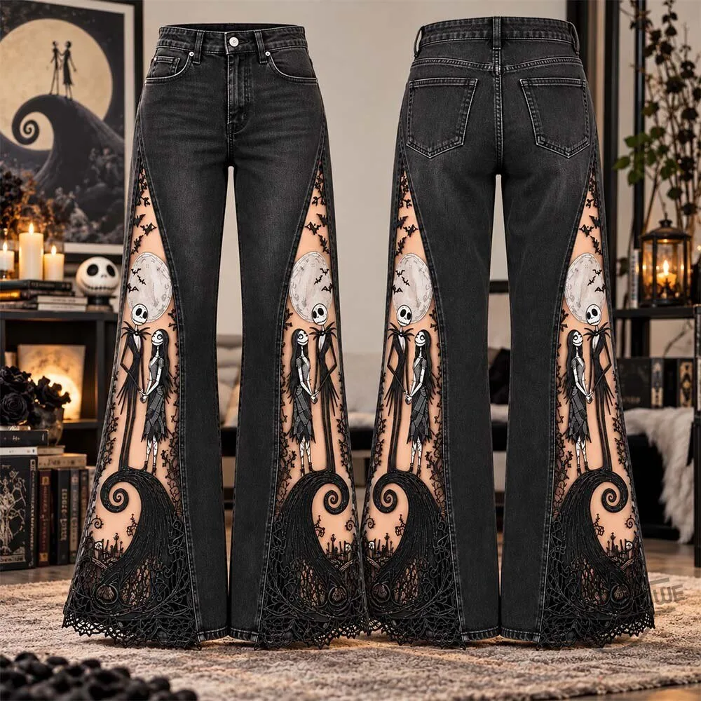 The Nightmare Before Christmas Jack And Sally Lace Wide Leg Flare Jeans 3 The Nightmare Before Christmas Jack And Sally Lace Wide Leg Flare Jeans