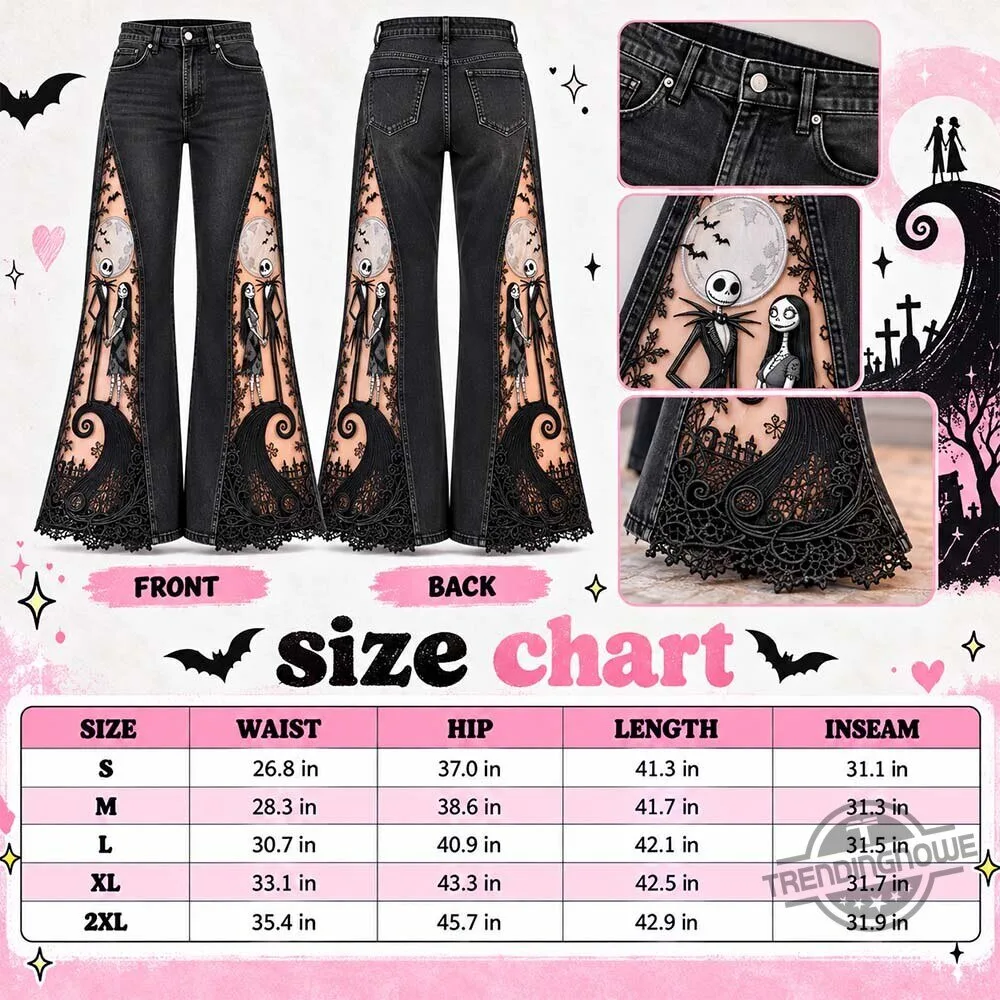 The Nightmare Before Christmas Jack And Sally Lace Wide Leg Flare Jeans 7 The Nightmare Before Christmas Jack And Sally Lace Wide Leg Flare Jeans