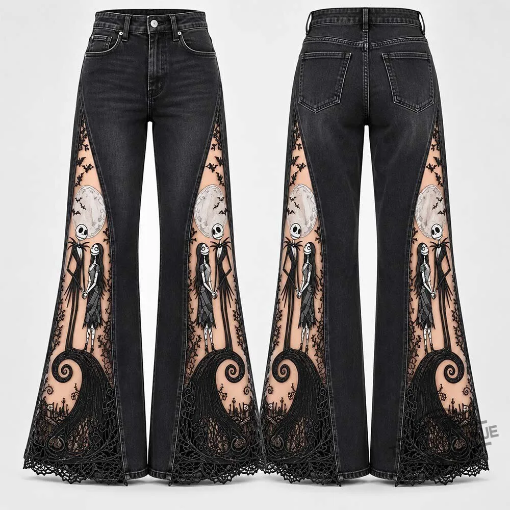The Nightmare Before Christmas Jack And Sally Lace Wide Leg Flare Jeans 9 The Nightmare Before Christmas Jack And Sally Lace Wide Leg Flare Jeans