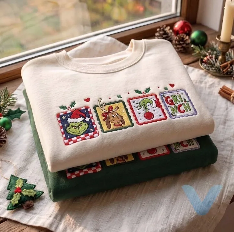 Grinch Inspired Embroidered Sweatshirt, Retro Christmas Crewneck, Funny Holiday Sweater, Vintage Christmas Gift for Her 5 Grinch Inspired Embroidered Sweatshirt, Retro Christmas Crewneck, Funny Holiday Sweater, Vintage Christmas Gift for Her