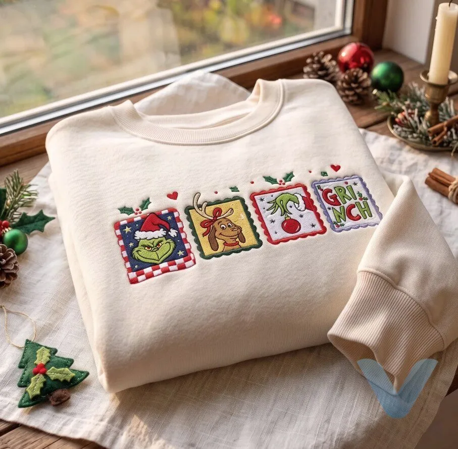 Grinch Inspired Embroidered Sweatshirt, Retro Christmas Crewneck, Funny Holiday Sweater, Vintage Christmas Gift for Her 8 Grinch Inspired Embroidered Sweatshirt, Retro Christmas Crewneck, Funny Holiday Sweater, Vintage Christmas Gift for Her