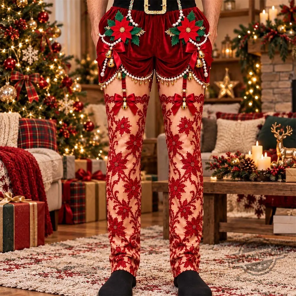 Jingledrop Christmas Velvet Shorts With Lace Garter 3d Printed Illusion Sweatpants 7 Jingledrop Christmas Velvet Shorts With Lace Garter 3d Printed Illusion Sweatpants