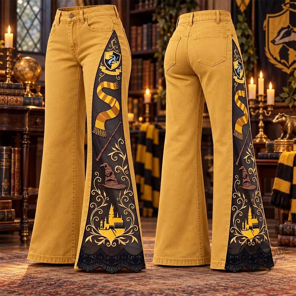 Bookishdenim 2026 Harry Potter Hogwarts Houses Lace Panel Wide Leg Flare Jeans 11 Bookishdenim 2026 Harry Potter Hogwarts Houses Lace Panel Wide Leg Flare Jeans