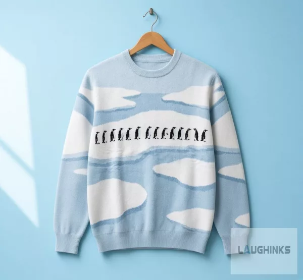 Ugly Penguin Line Graphic Knit Pullover Sweater