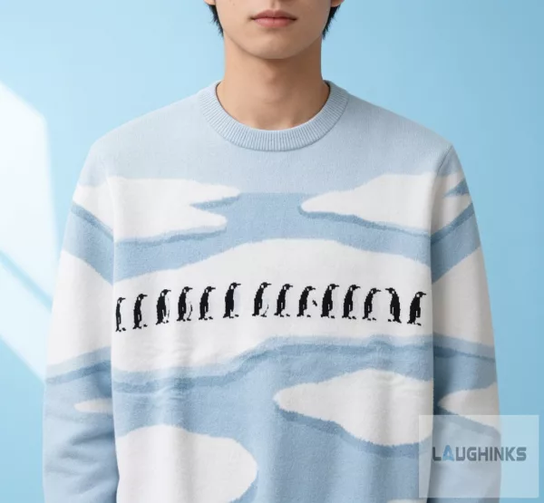 Ugly Penguin Line Graphic Knit Pullover Sweater