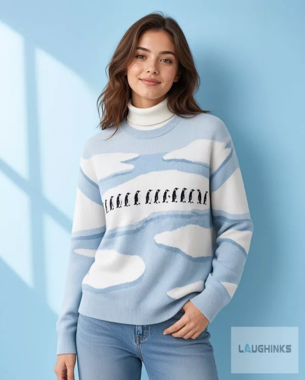 Ugly Penguin Line Graphic Knit Pullover Sweater