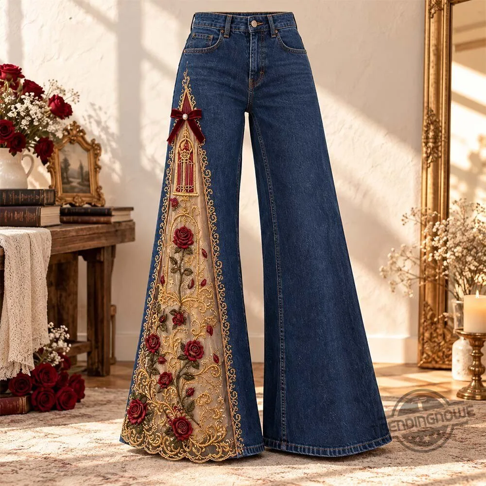 Enchantedflares Disney Princess Rose Panel Wide Leg Jeans 7 Enchantedflares Disney Princess Rose Panel Wide Leg Jeans