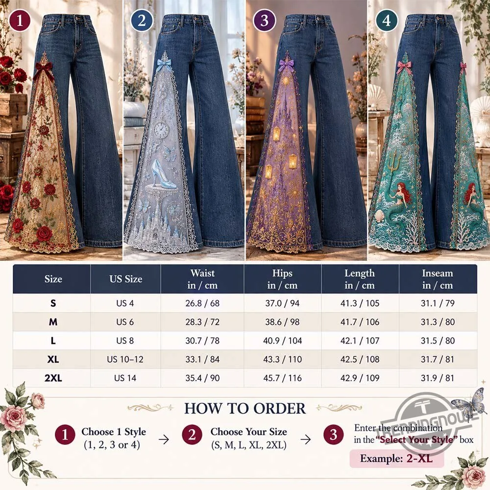 Enchantedflares Disney Princess Rose Panel Wide Leg Jeans 8 Enchantedflares Disney Princess Rose Panel Wide Leg Jeans