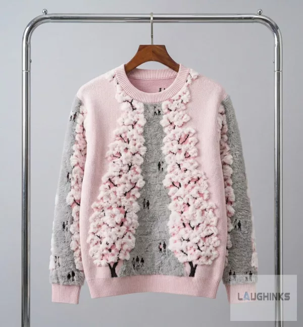 Ugly Cherry Blossom Tree Path Graphic Knit Pullover Sweater