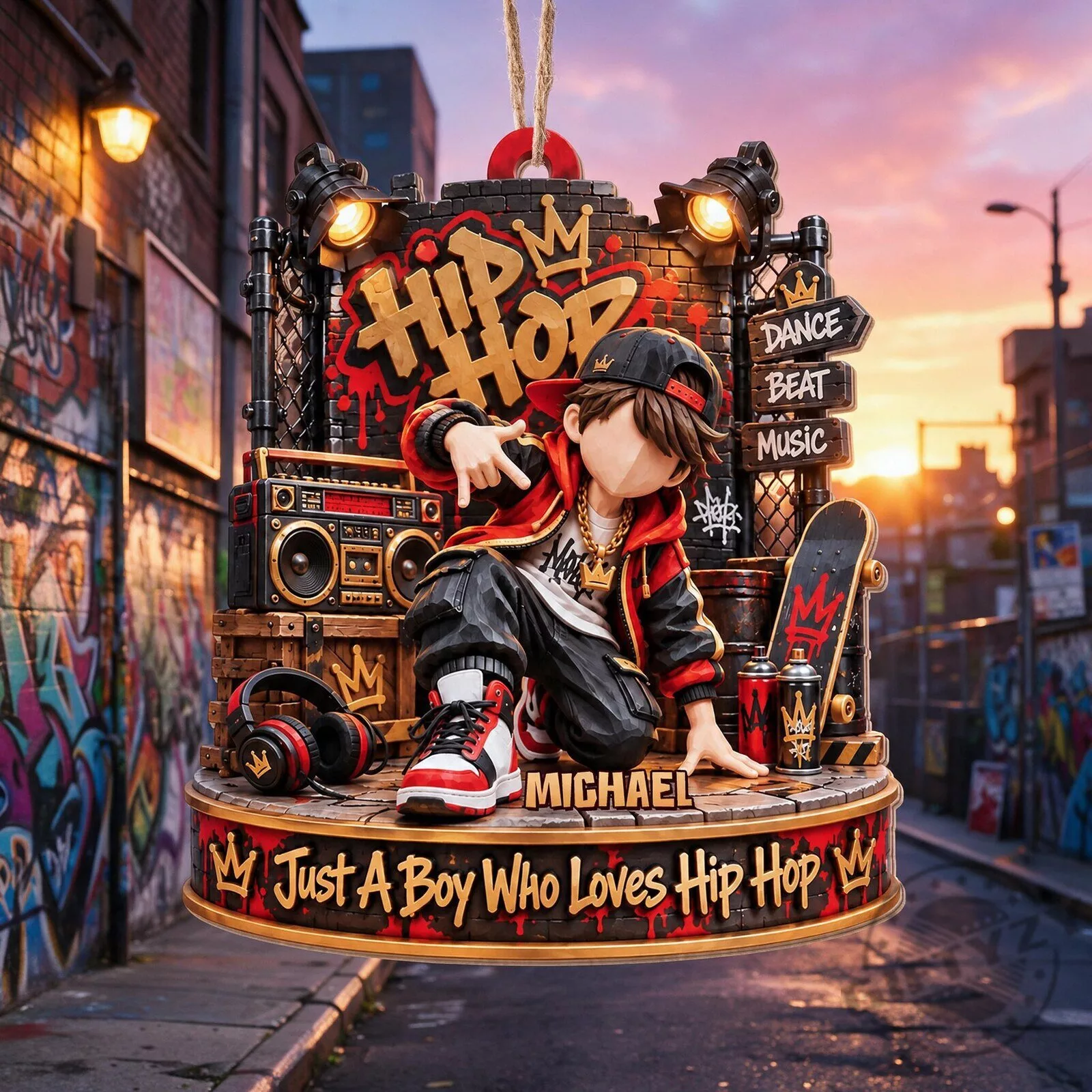 Just A Boy Who Loves Hip Hop Ornament 3 Just A Boy Who Loves Hip Hop Ornament product image showing design and details
