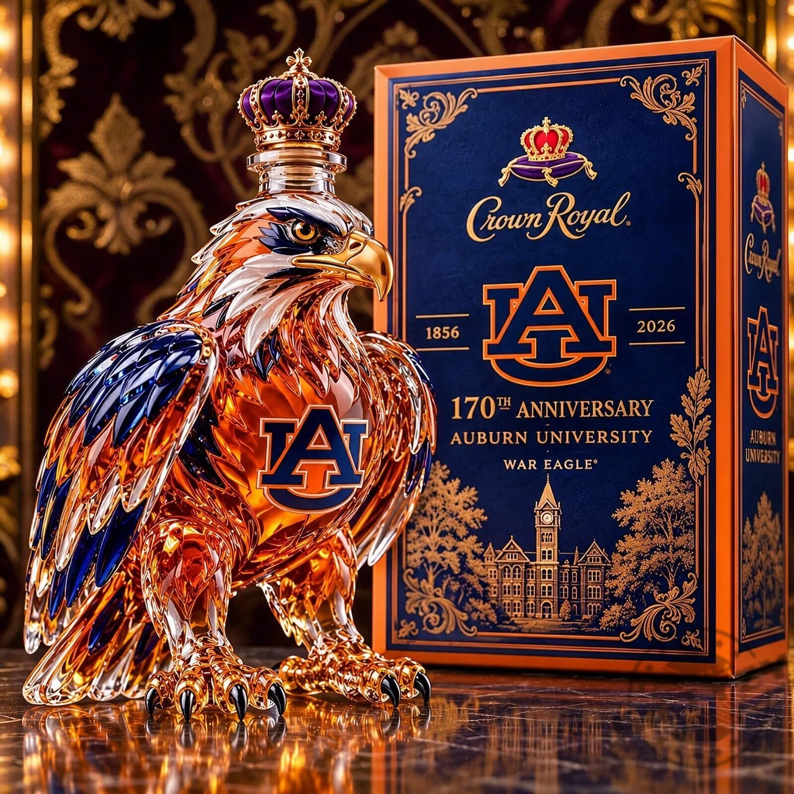 Auburn University War eagle-shaped whiskey bottle decanter 3 Auburn University War eagle-shaped whiskey bottle decanter product image showing design and details