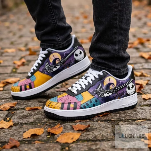 Jack and Sally Nightmare Before Christmas Halloween Nike Air Force 1 Sneakers